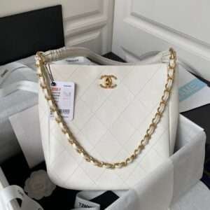 Chanel Calfskin Hobo Bag White/Black