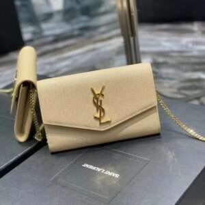 Saint Laurent Grain De Poudre Uptown Chain Wallet White