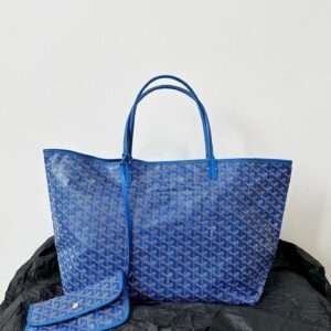 Goyard Blue Goyardine Canvas & Chevroches Calfskin Saint Louis PM Tote