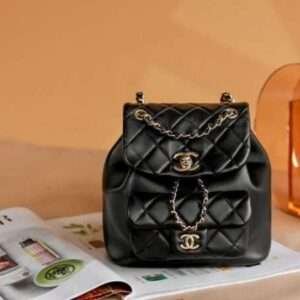 Chanel Mini Smooth Leather Backpack 11 With Gold Lock Women’s Black 18x19x12cm