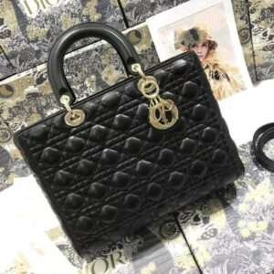 DIRO LARGE 32 LADY BAG IN BLACK LAMBSKIN WITH GOLD HARDWARE