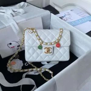 Chanel Chain Charm Smooth Leather Replica 11 Women’s Handbag White 20cm