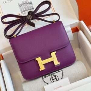 Hermes Constance Bag Epsom Gold Purple With Lock Gold Handbags 19cm
