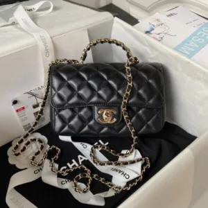 Chanel Handbags Black Demi Lock Gold Wrinkled Skin 20cm