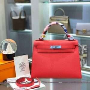 Hermes Kelly Red Leather Handbags 28cm