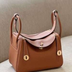 Hermes Lindy Brown Leather With Lock Gold Handbags Size 26cm