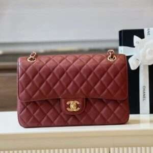 Chanel Classic Handbags Lizard Skin Red With Lock Gold 25cm
