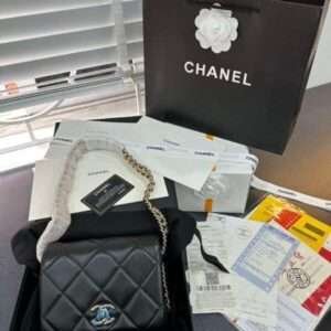 Chanel Handbags Smooth Leather Black Woman’s 18x7x14cm