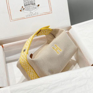 Hermes Bride A Brac PM Clutch Bag Yellow Fabric 12x20x10cm