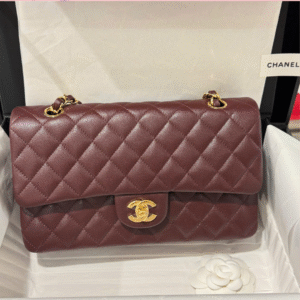Chanel Classic Plum Red Color Like Auth Handbags With Lock Gold 25cm