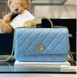 Chanel Coco Mini Handbag Like Auth Blue Smooth Leather With Lock Gold 22x21cm