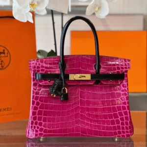 Hermes Birkin Crocodile Pink With Black Handle 30cm
