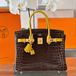 Hermes Birkin Crocodile Brown With Yellow Handle 30cm