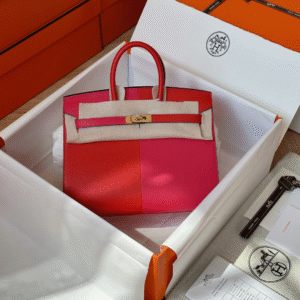 Hermes Birkin Epsom Mix Pink Red Handbag Lock Gold 25cm