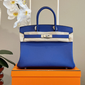 Hermes Birkin Togo Blue Lock Silver Bag 30cm