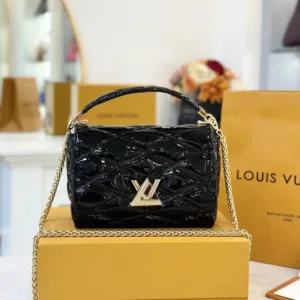 Louis Vuitton LV Twist Women's Handbag Glossy Black Like Auth 23cm