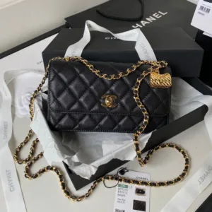 Chanel Woc Charm Replica 11 Handbag Lizard Skin Black With Gold Lock 20cm