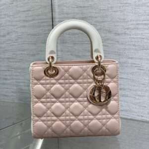 MEDIUM LADY BAG 20 IN BABY PINK QUILTED MACROCANNAGE CALFSKIN WHITE STRAP