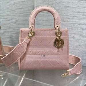 DIOR SMALL 24 LADY BAG IN PASTEL PINK CANVAS