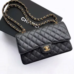 CHANEL FLAP BAG 25 IN BLACK CAVIAR LEATHER GOLD HARDWARE