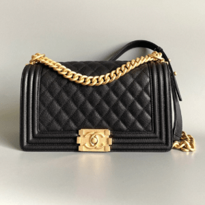 CHANEL MEDIUM 25 BOY BAG IN BLACK LAMBSKIN GOLD HARDWARE