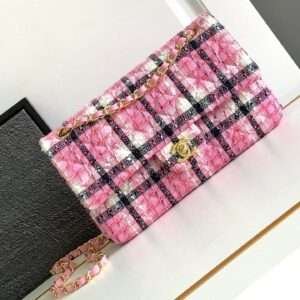 CC MEDIUM 25 CLASSIC BAG IN LIGHT PINK MIX BLACK WOOL TWEED