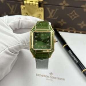 Cartier Santos Dumont Imitation Watches Green Dial Leather Strap 43.5×31.4mm