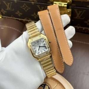 Cartier Santos Women Replica Watches Yellow Case Bezel Stone BV Factory 35mm