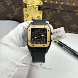 Cartier Santos Replica Watches Black Dial Bezel Yellow Automatic Movement 51.1×41.3mm