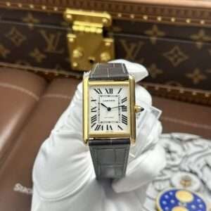 Cartier Tank Louis Copies Watches White Dial Leather Strap Gray 27.8×38.1mm