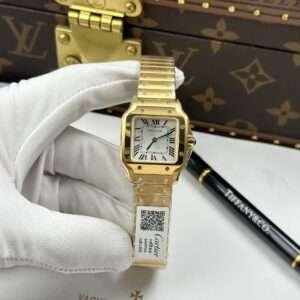 Cartier De Santos Small Replica Watches Women White Dial Case Yellow 27×34.5mm